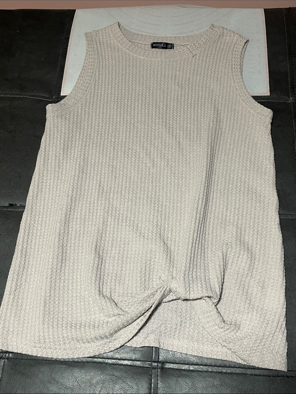 Mitchell & Ness Cream Waffle-Knit Twist-Front Tank